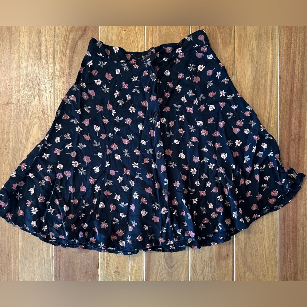 Vintage Byer California Floral Button Front Skirt 90s Pink Cream Size 3